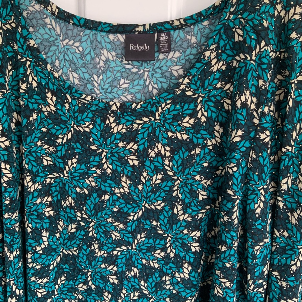 Rafaella Teal and Cream Leaf Print Women's Top